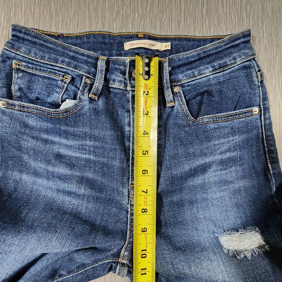 Levi’s 721 High Rise Skinny Stretch Distressed Dark Wash Jeans Womens Size 27 - Picture 12 of 12